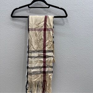 Plaid Fringe Scarf Burgundy Beige Black Wrap Fringe